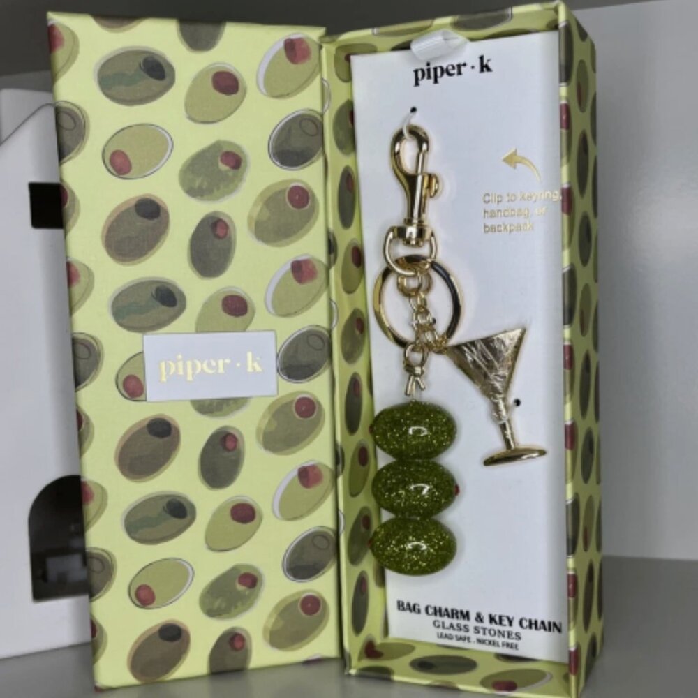 Piper K “Olive You a Martini!” Purse Charm Keychain – Glass Stones (NIB)